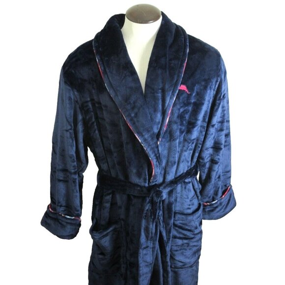 Tommy Bahama Other - Tommy Bahama Men's Plush Island Life Cuffed Embroidered Robe Navy Blue Red NWT